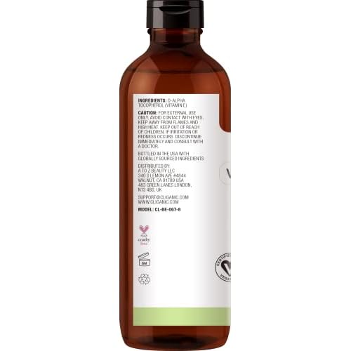 Cliganic Pure Vitamin E Oil for Skin, Scars, Hair & Face 240,000 IU (8oz), Non-GMO Verified | Natural D-Alpha Tocopherol