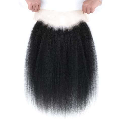 Kerriana Lace Frontal Kinky Straight Human Hair 16 Inch 13x4 Ear to Ear Transparent Kinky Frontal 13 by 4 Closure