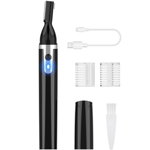 Eyebrow Trimmer Electric Eyebrow Razor for Men, Rechargeable Facial Hair Shaver Painless Detail Trimmer with Rinseable Blade for Face Beard Neck (Black)