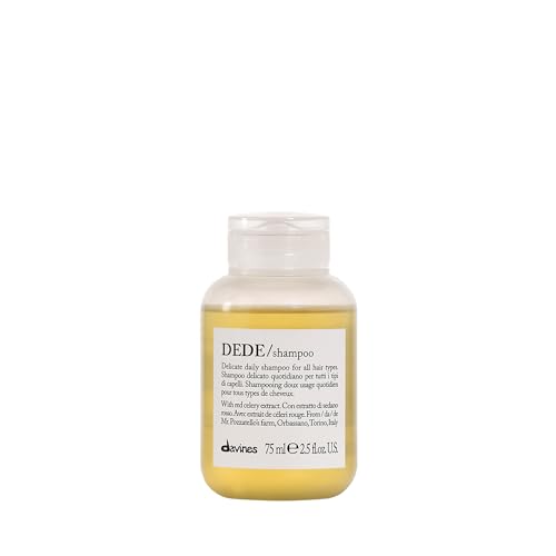 Davines DEDE Shampoo, Delicate Soft Lather Daily Cleanser for Medium Fine & Fine Hair - Gently Removes Impurities to Make Hair Light, Shiny, and Soft with Red Celery Extract, Travel Size, 2.54 Fl Oz