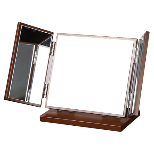 VALICLUD Wood Carve Pattern Folding Three-Sided Makeup Mirror with Stable Base 7.08X6.88X3.93 Inch Desktop Vanity Mirror for Home Use