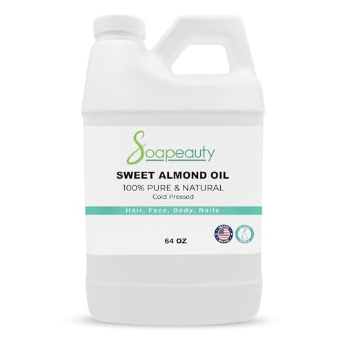 Soapeauty Sweet Almond Oil Cold Pressed Refined | 100% Pure Sweet Almond Oil Available in Bulk | Carrier for Essential Oils, Almond Oil for Skin, Face, and Hair, Soap Making | 64 fl oz
