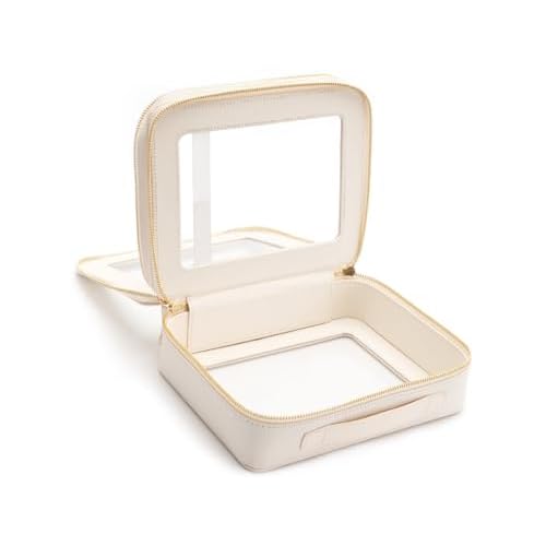 Aveniee Clear Makeup Bags, Double Layer Cosmetic Case with Separate Brush Compartment, Large Toiletry Organizer for Women, Travel Accessories Holder(2 Layers Large, White)