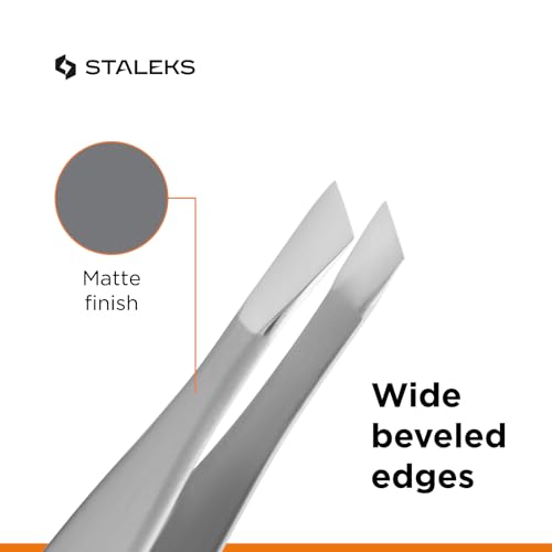 STALEKS PRO Expert 20 Type 3 Professional Eyebrow Tweezers ? Wide Beveled Stainless Steel for Thick Brows & Soft Stroke Hair Removal