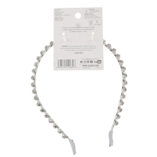 Scunci Trend Essentials Silver Twist Headband ? All Hair Types, No-Slip All Day Hold, Comfortable Flexible Fit for Women and Girls