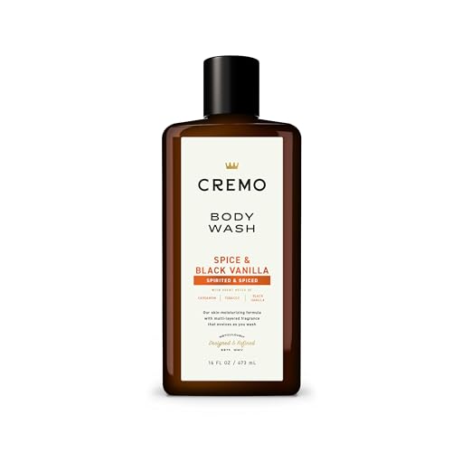Cremo Body Wash Men, Notes of Cardamom and Black Vanilla, Rich-Lathering Spice & Black Vanilla, 16 Fl Oz