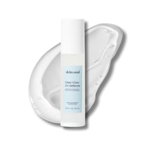 Skin & Soul Clear Glow UV Defense SPF 50 ? Clear, Lightweight, Hydrating Sunscreen with Vitamin C & Antioxidants, Dewy Glow Finish, Acne-Safe for Sensitive Skin, Broad Spectrum SPF, 1 fl oz (30 mL)