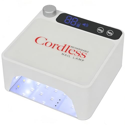 UV LED Nail Lamp Cordless, Rechargeable UV Light for Gel Nails with Metallic Reflector & Metal Base, 86W Wireless LED Nail Dryer, Professional Fast Curing Light for Salon Home Use, White