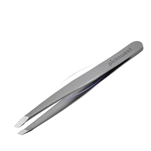 Tweezers for Women Facial Hair, Slanted Eyebrow Tweezers for Plucking Ingrown Hair, Precision Tip Stainless Steel Hair Removal Tool, Includes Travel Case