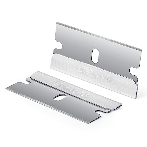 FOSHIO 200PCS Single Edge Razor Blades, Individually Wrapped Stainless Steel Razor Blades for Scraper Tools, Suitable for Removing Labels, Decals, Stickers, Gasket, Silver