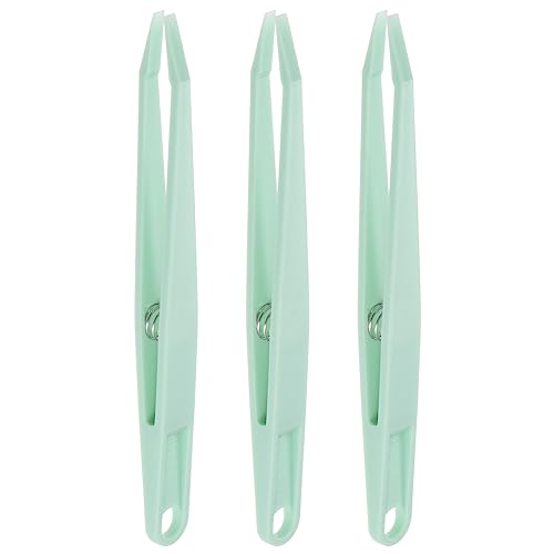 HARFINGTON 3pcs Sticker Tweezers for Crafting 4.53" Flat Tip with Spring Plastic Tweezers Craft Tweezers for Stickers, Scrapbooking, Eyelash Extensions, Green