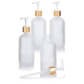 JUVITUS (4 pack) 8 oz Clear Frosted Glass Boston Round Bottle with Gold Lotion Pump