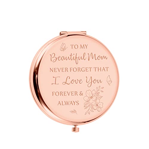 GGOJAGSTMom Valentines Mirror for Women Mom from Daughter Mother's Day Birthday for Mommy Kids Beautiful Mirror Gift for Mother Compact Mirror Gifts for Mom Rose Gold Engraved Makeup Mirror