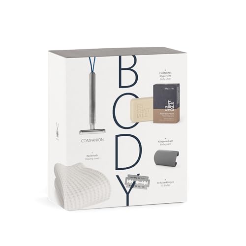 M?HLE Gift Set Body: Companion Unisex Safety Razor Shaving Set | Shave Gift Set Including Body soap bar, Blade Guard, Razor Blade 10-Pack and Cotton Shave Towel