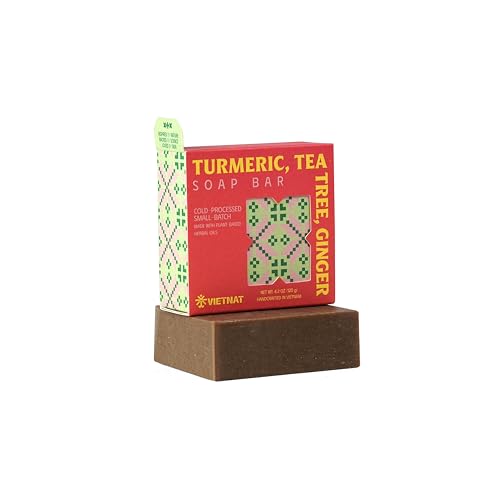 Turmeric Tea Tree Ginger Body Soap Bar 4.2 oz - Exfoliating Detox Cleanse for Back & Chest - Refreshing Lather - Cold Process Handmade (Pack of 1)