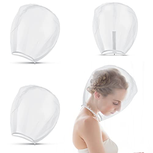 Flutesan 3 Pieces Makeup Protector Hood Protects Hair and Make up Nylon Chiffon Light Airy Makeup Hood Zipper Closure Face Cover Washable Hair Net Face Mask Cover for Women Beauty Weddings(White)