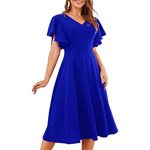 Bridesmay Women's Formal Wedding Guest Dress for Women 2026 Short Sleeve Fit and Flare Tea Party Dresses