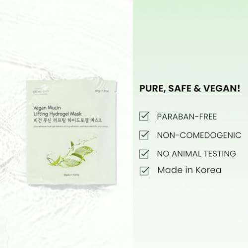 VeganMucin Lifting Hydrogel Korean Face Mask 3 EA, Improves Skin Texture, Glowing Skin, Made in Korea