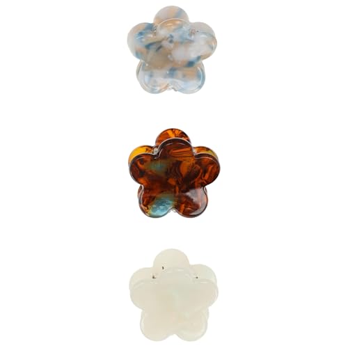 L. Erickson Honeycomb Mini Flower Hair Clips, 3-Pack ? Neutral Tortoise, Pearl, and Blue Marble Claw Clips for Effortless Everyday Styling, Updos, and Half-Up Looks