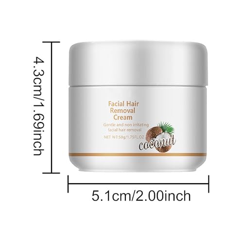 Facial Hair Removal for Women Cream, Coconut Hair Remover for Upper Lip And Chin for Women Face Hair Remover for Body Sensitive Skin Hair Removal Cream Gentle & Non-Irritating 1.75Fl.Oz
