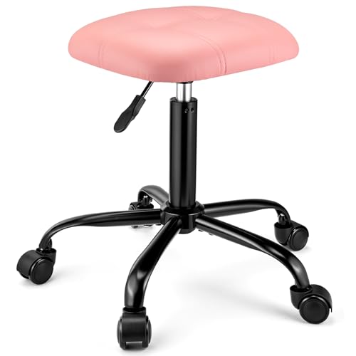Square Rolling Stool with Wheels Height Adjustable Swivel Stools Office Chair Stable Base Foot