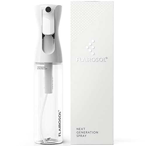FLAIROSOL - The Original, 2 Pack Spray Bottle for Plants, Hair & More, Continuous Mister, Ultra Fine Water Mist.10 oz, Clear Bottle & White Bottle