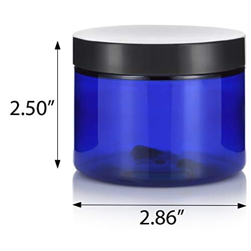 6 oz Cobalt Blue PET Plastic Jar With Black Smooth Lids (4 pack)