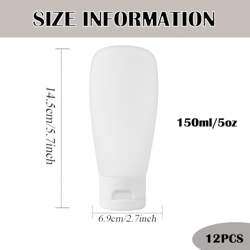 12Pcs 150ml/5oz Empty Refillable White Plastic Cosmetic Soft Tubes Containers Squeezed Facial Cleanser Bottle With Flip Cap for Body Bath Shower Gel Lotion Cream Shampoo