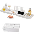 HBlife Bathtub Caddy Tray Foldable Bamboo Bath Table Tray with Book and Wine Glass Holder, Expandable Bathroom Accessories