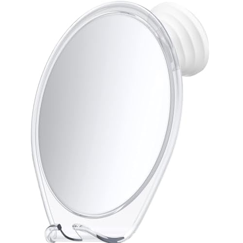 HONEYBULL Fogless Shower Mirror with Suction Mount & Swivel ? Anti-Fog Acrylic Bathroom Mirror for Shaving ? Built-in Razor Holder, Easy Install, Home Shower Accessory (White)
