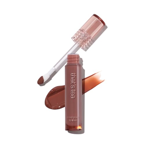 Glossy Lip Stain ? Plumping Hydrating Lip Oil Tint with Hyaluronic Acid & Peptide Complex ? Non-Sticky High Shine Pigmented Finish ? That¡¯s Tea (Brown) 0.11 oz.