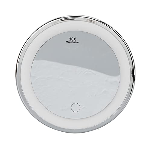 Zetiling 10x Magnification LED Makeup Mirror, Wall Mount, Round, 17.3"L x 6.9"W, Black Frame, Modern Style, Adjustable Brightness, Three Light Colors, Suction Cup Design