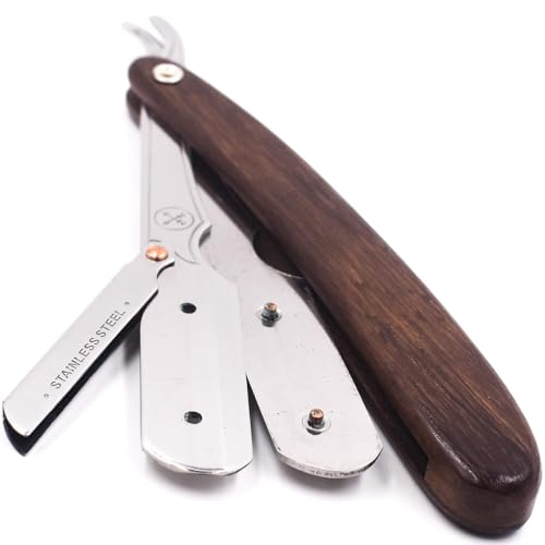 Parker SRDW Professional Shavette Razor ? Walnut Wood Handle, Stainless Steel Arm & Clip Lock System for Secure Blade Fit, 5 Blades Included