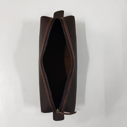 Genuine Leather Toiletry Bag for Men & Women ? Travel Bathroom Organizer Kit, Makeup & Cosmetic Pouch, Compact Dopp Kit with Heavy-Duty Zipper, Handmade Dark Brown Travel Case
