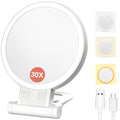 1X/30X Magnifying Mirror with Light and Adjustable Brightness, Makeup Mirror with 360¡Æ Rotation Adjustable Folding Handle, Portable Rechargeable Double Sided Mirrors, Foldable Vanity Mirror (white)