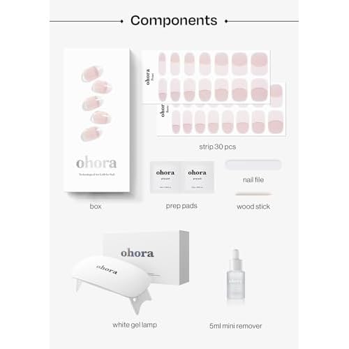 ohora Semi-Cured Gel Nail Strips Value Set (N Essential French Starter Kit) Includes Full Size Lamp and Mini Remover, Salon-Quality, Long Lasting, Easy to Apply & Remove