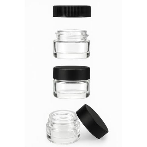 100 Pack 5ml Jar Screw Lid Black - Small Glass Cosmetic Packaging Container for Cream, Wax, and Balms