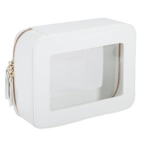 Clear Makeup Bag, Waterproof Portable Cosmetic Bag, Travel Organizer with Zipper, White