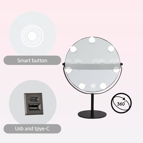 Hollywood Vanity Mirror with Lights, 11.8"x17" Lighted Makeup Mirror for Desk with 7 Led Bulbs, 3 Lighting Modes, Dimmable Light,360¡Æ Rotation for College Dorm, Bedroom & Dressing Room (BLACK)