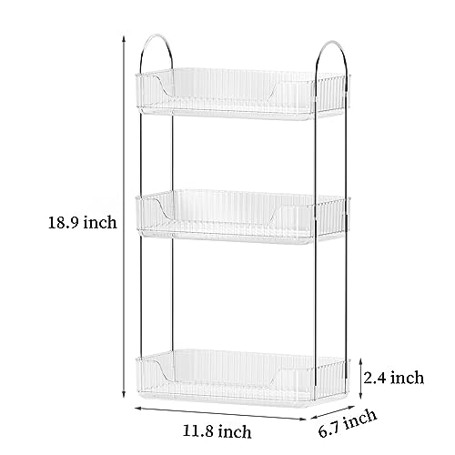 Bathroom Organizer Countertop, Vanity Trays, Skincare Makeup Organizer Shelf, Counter Shelf for Cosmetics, Toiletries, Lotions, Perfumes (3 Tiers, Clear)