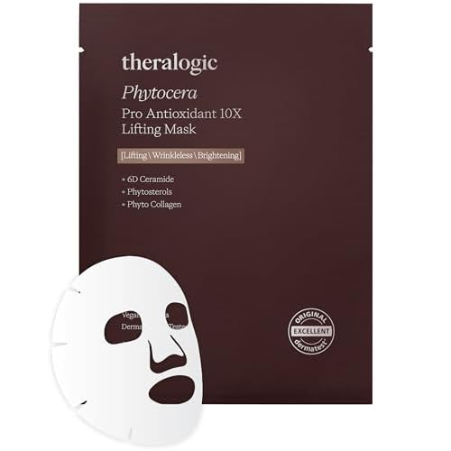 Phytocera Pro Antioxidant 10X Lifting Mask - Elasticity Booster Face Mask Sheet with Ceramide, Collagen and Hyaluronic Acid - Micrfiber Sheet - Vegan Dermatologically Tested, 10 Sheets