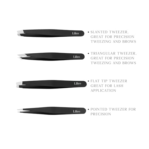 Lilico Tweezer Set, ? Stainless Steel Eyebrow Tweezers for Women & Men, Slanted & Pointed for brows and lash application