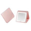 Amysmart Tri-Fold Makeup Mirror with Lights - 10X/5X Magnifying Mirror with Light, Dimmable Handheld Mirror, Compact Mirror, Rechargeable Travel Mirror for Purse & Pocket Use (Pink Tri-Fold)