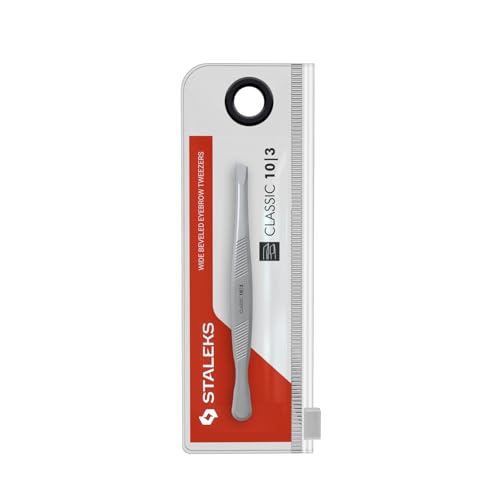 STALEKS CLASSIC 10 Type 3 Eyebrow Tweezers ? Wide Beveled Stainless Steel for Thick Brows & Comfortable Home Hair Removal