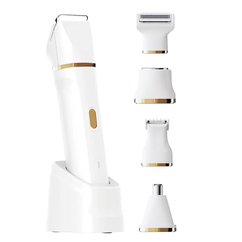 ele ELEOPTION Electric Razors for Women 5-in-1 Waterproof Wet Dry Electric Shaver with USB Charge Dock, Legs Hair Remover, Body Shaver for Beard Bikini Trimmer for Women White