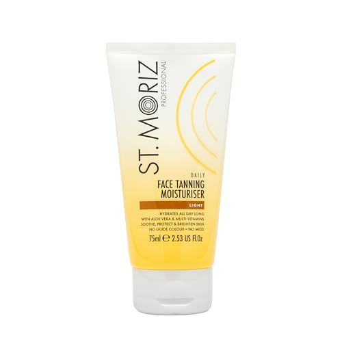 St Moriz Professional Daily Face Tanning Moisturiser with Aloe Vera & Vitamin E, Gradual Vegan Fake Tan, Medium (75ml)