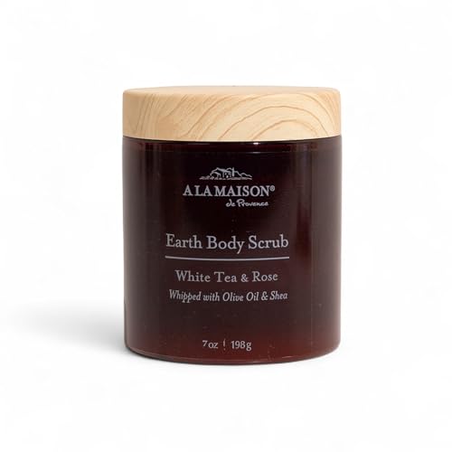 A LA MAISON Earth Body Scrub ? White Tea & Rose ? Natural Pumice Scrub with Shea Butter & Olive Oil ? Gently Exfoliates & Softens Skin ? French Formula ? Plant-Based ? 7 oz ? Amber Collection