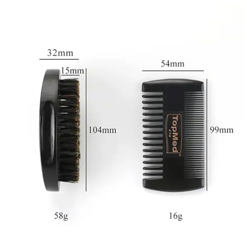 Portable Black Soft Bristle Hair Beard Brush and Comb Set
