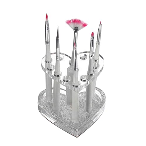 Heart-Shaped Pencil Holder Acrylic Nail Brush Stand Silver Nail Polish Holder for Art Storage and Salon Accessories