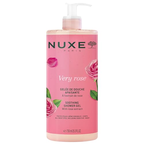 Nuxe Very Rose Soothing Shower Gel. Gentle Body Wash for All Skin Types, Delicately Scented with Rose Floral Water, 25.3 Fl Oz